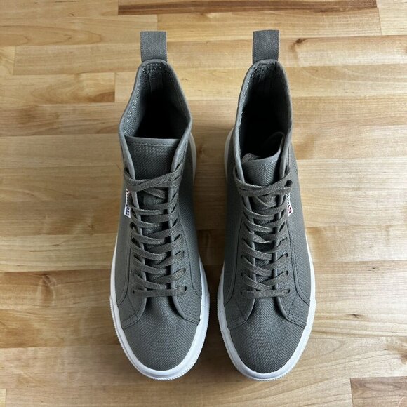 Superga 2708 High Top Tank Sneakers Platform Shoes Green Canvas Womens 9 Men 7.5 - Picture 2 of 9